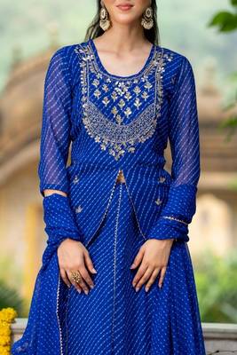 Blue BHANDHINI GEORGETTE GOTA PATTI LEHENGA Blouse AND DUPATTA 3