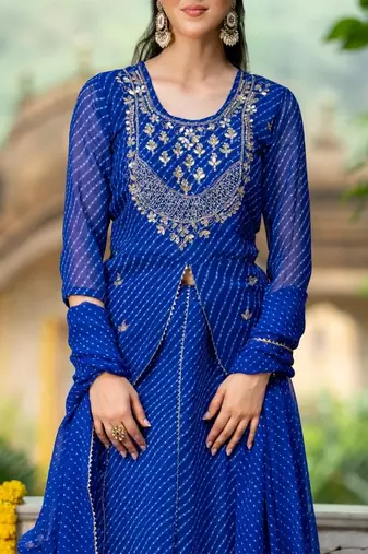 Blue BHANDHINI GEORGETTE GOTA PATTI LEHENGA Blouse AND DUPATTA