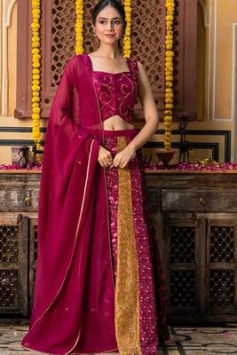 MULTI COLOUR ORGANZA Embroidered LEHENGA & BLOUSE AND DUPATTA 1