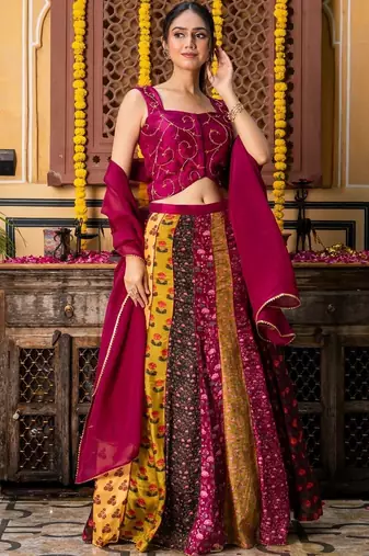 MULTI COLOUR ORGANZA Embroidered LEHENGA & BLOUSE AND DUPATTA