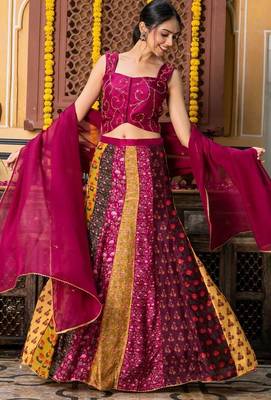 MULTI COLOUR ORGANZA Embroidered LEHENGA & BLOUSE AND DUPATTA 3