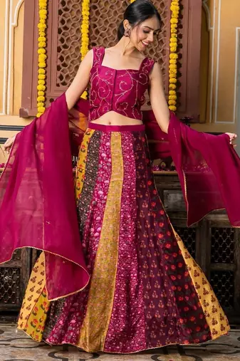 MULTI COLOUR ORGANZA Embroidered LEHENGA & BLOUSE AND DUPATTA