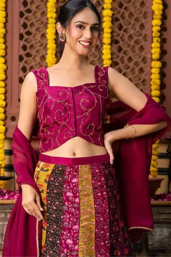 MULTI COLOUR ORGANZA Embroidered LEHENGA & BLOUSE AND DUPATTA