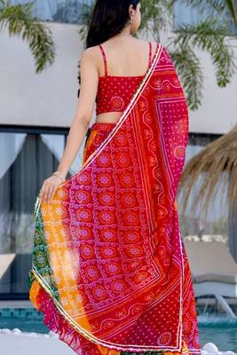 MULTICOLOUR Georgette BHANDHEJ LACE LEHENGA & BLOUSE AND DUPATTA 4
