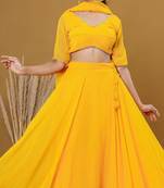 YELLOW BHANDHINI GEORGETTE LACE LEHENGA & BLOUSE AND DUPATTA