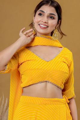 YELLOW BHANDHINI GEORGETTE LACE LEHENGA & BLOUSE AND DUPATTA 3