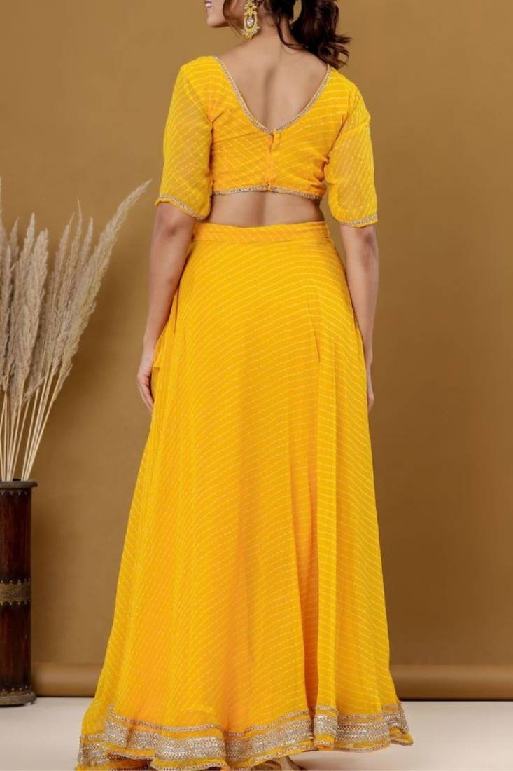 YELLOW BHANDHINI GEORGETTE LACE LEHENGA & BLOUSE AND DUPATTA