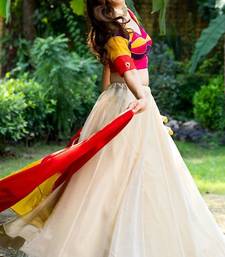 OFF WHITE SILK LACE LEHENGA AND MULTI-COLOUR BLOUSE AND DUPATTA