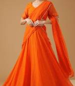 ORANGE GEORGETTE LACE WROK BHANDHINI LEHENGA & BLOUSE AND DUPATTA