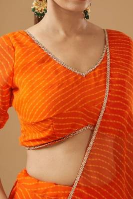 ORANGE GEORGETTE LACE WROK BHANDHINI LEHENGA & BLOUSE AND DUPATTA 4