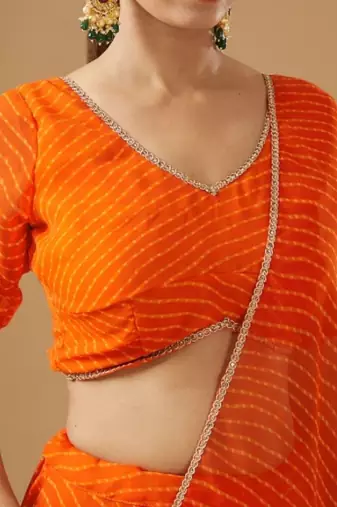 ORANGE GEORGETTE LACE WROK BHANDHINI LEHENGA & BLOUSE AND DUPATTA
