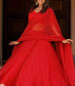 RED GRORGETTE LACE BHANDHINI LAEHENGA AND BLOUSE AND DUPATTA