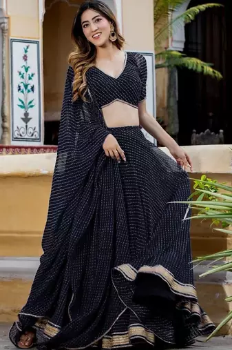 BLACK GEORGETTE LACE LEHENGA BLOUSE AND DUPATTA