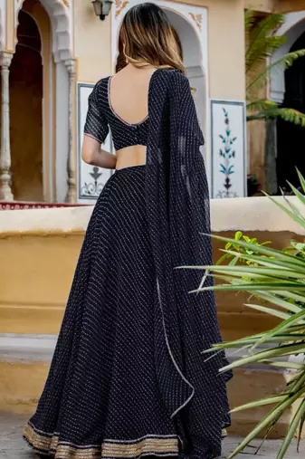 BLACK GEORGETTE LACE LEHENGA BLOUSE AND DUPATTA