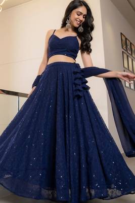 NAVY BLUE CHIKANKARI Sequin LEHENGA & BLOUSE AND DUPATTA 1