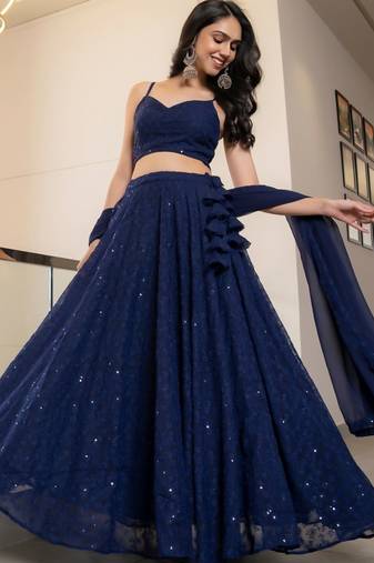 NAVY BLUE CHIKANKARI Sequin LEHENGA & BLOUSE AND DUPATTA