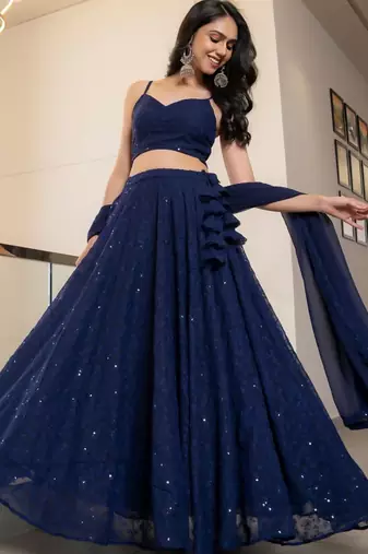 NAVY BLUE CHIKANKARI Sequin LEHENGA & BLOUSE AND DUPATTA
