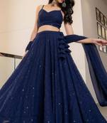 NAVY BLUE CHIKANKARI Sequin LEHENGA & BLOUSE AND DUPATTA