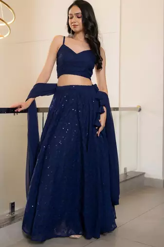 NAVY BLUE CHIKANKARI Sequin LEHENGA & BLOUSE AND DUPATTA