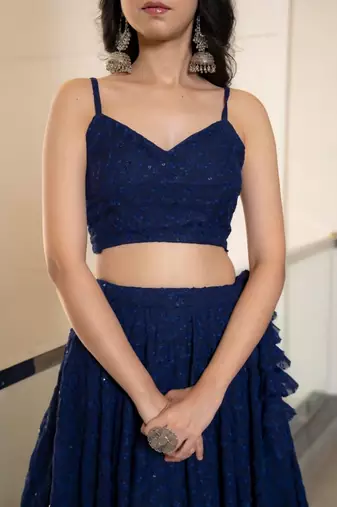 NAVY BLUE CHIKANKARI Sequin LEHENGA & BLOUSE AND DUPATTA