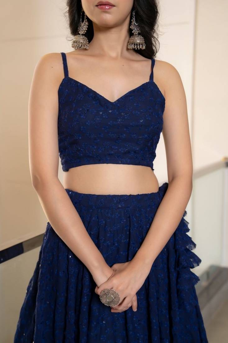 NAVY BLUE CHIKANKARI Sequin LEHENGA & BLOUSE AND DUPATTA