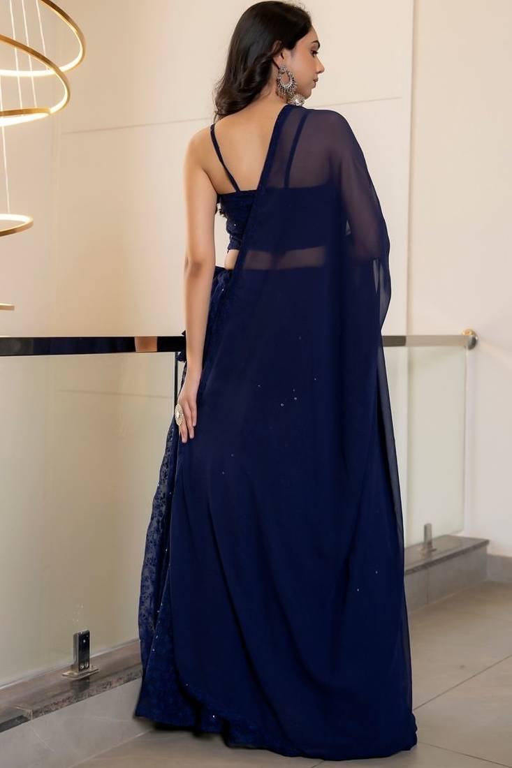 NAVY BLUE CHIKANKARI Sequin LEHENGA & BLOUSE AND DUPATTA