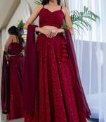 MAROON CHIKANKARI Sequin LEGENGA AND BLOUSE AND DUPATTA