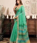 teal green linen ikat saree