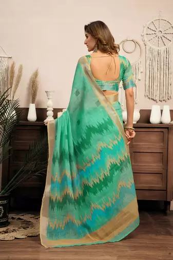 teal green linen ikat saree