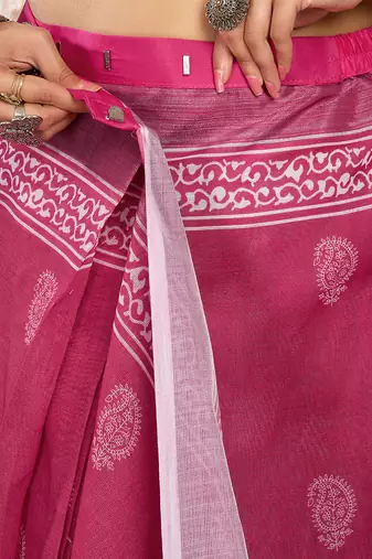 pink linen floral saree