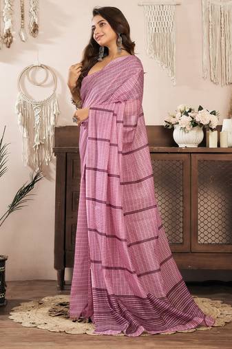 coral pink linen paisley & geomatric saree