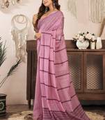 coral pink linen paisley & geomatric saree