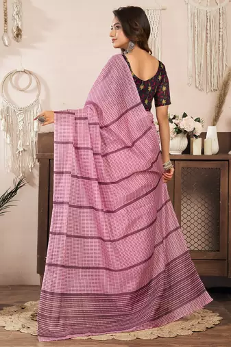 coral pink linen paisley & geomatric saree