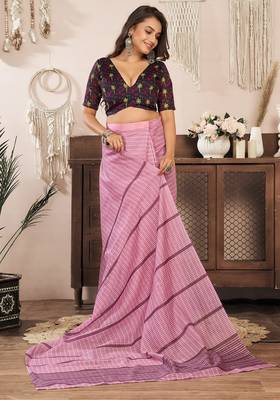 coral pink linen paisley & geomatric saree 5