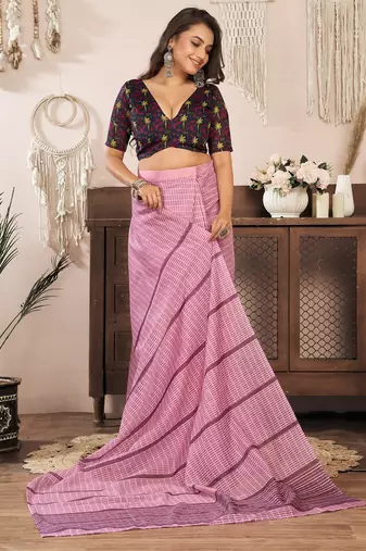 coral pink linen paisley & geomatric saree