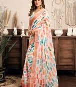 white linen color block saree