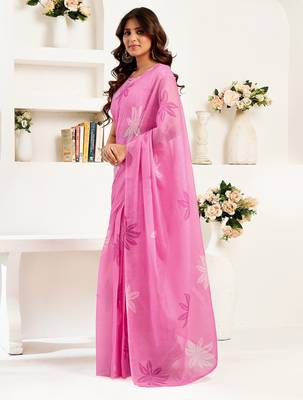pink linen floral saree 1