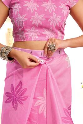 pink linen floral saree 3