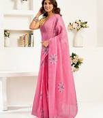baby pink linen geomatric saree