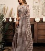 beige linen checked saree
