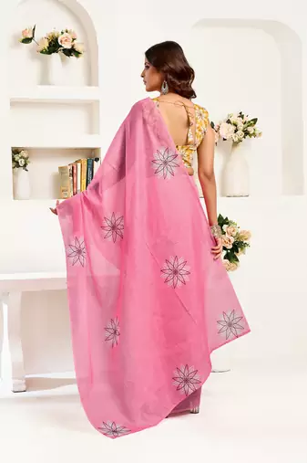baby pink linen geomatric saree