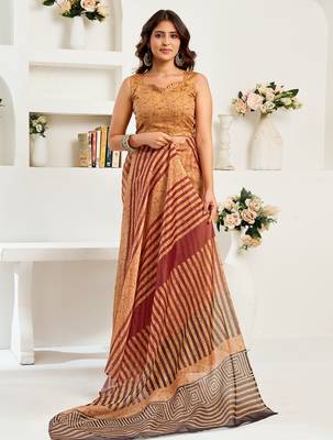 caramel linen striped & geomatric saree 5