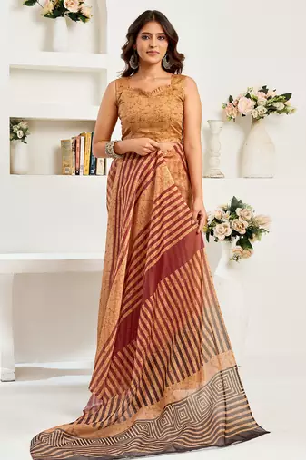caramel linen striped & geomatric saree