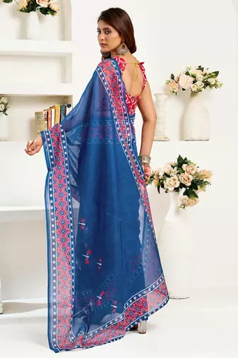 navy blue linen kalamkari & ajrakh saree