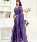 purple linen geomatric saree