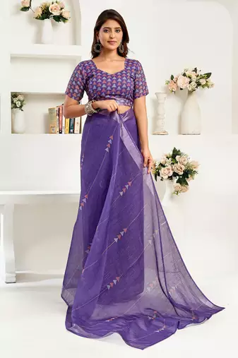 purple linen geomatric saree