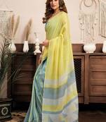 bright yellow linen striped & geomatric saree
