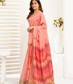 peach linen ikat saree