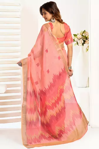 peach linen ikat saree
