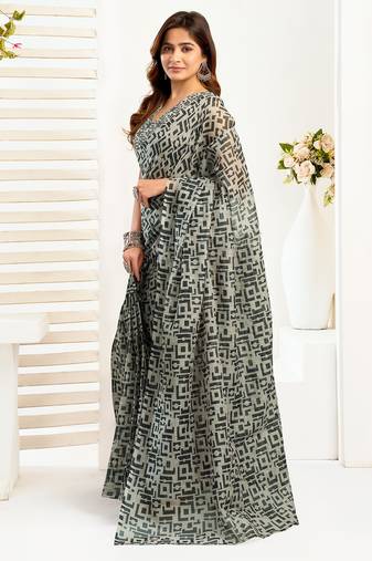 grey   linen geomatric color block saree